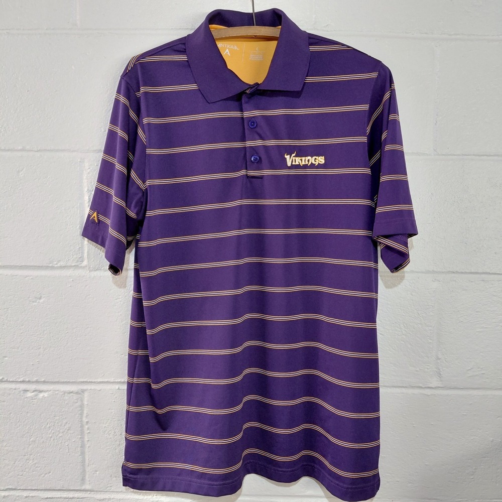 Minnesota Vikings Antigua Short Sleeve Polo Shirt Men LARGE Purple Logo NFL